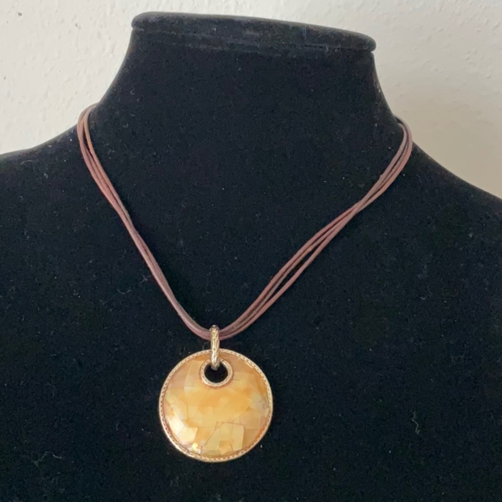 Monet Gold and Brown Necklace with Disc Pendant